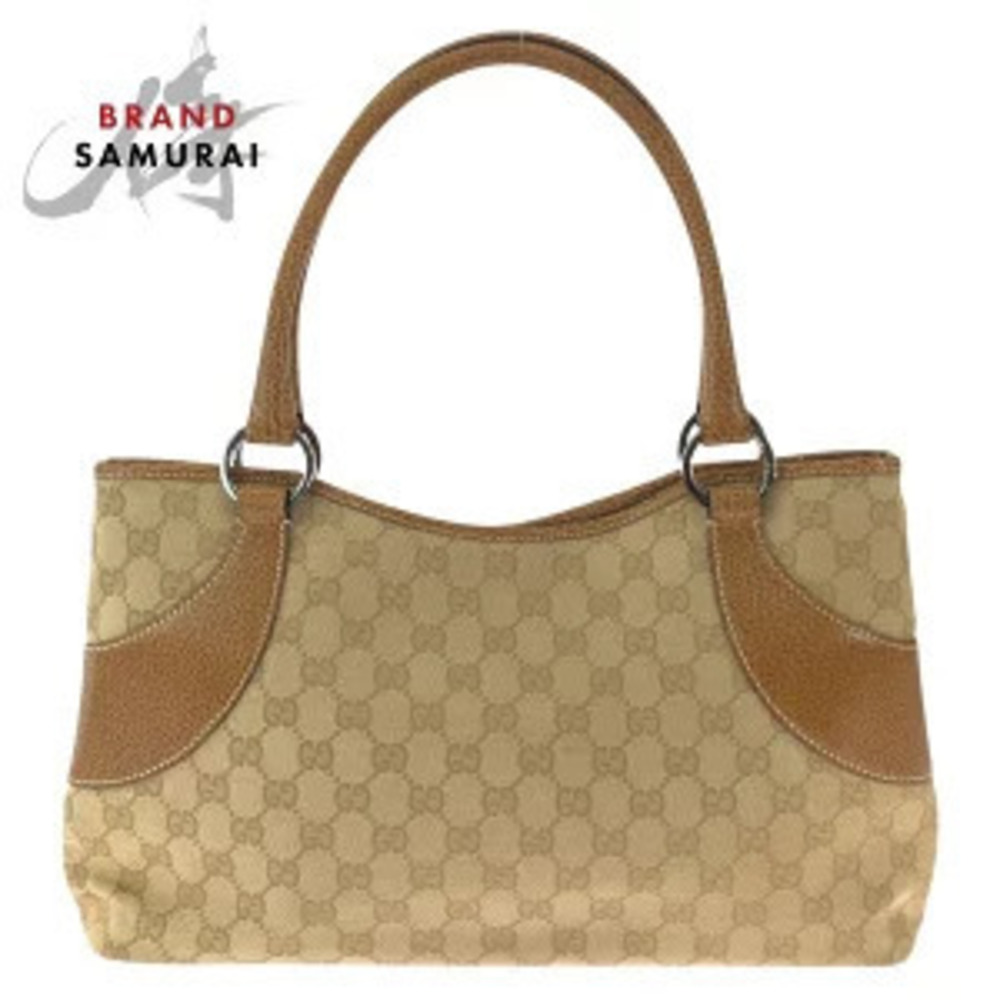 Gucci tote bag shoulder brown beige GG Supreme canvas leather